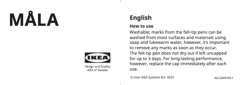 Page 1 de la notice Manuel utilisateur Ikea MÅLA 705.659.34
