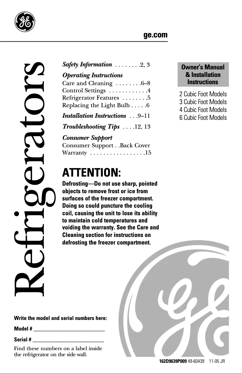 Page 1 de la notice Manuel utilisateur GE Spacemaker GMR02BANWW