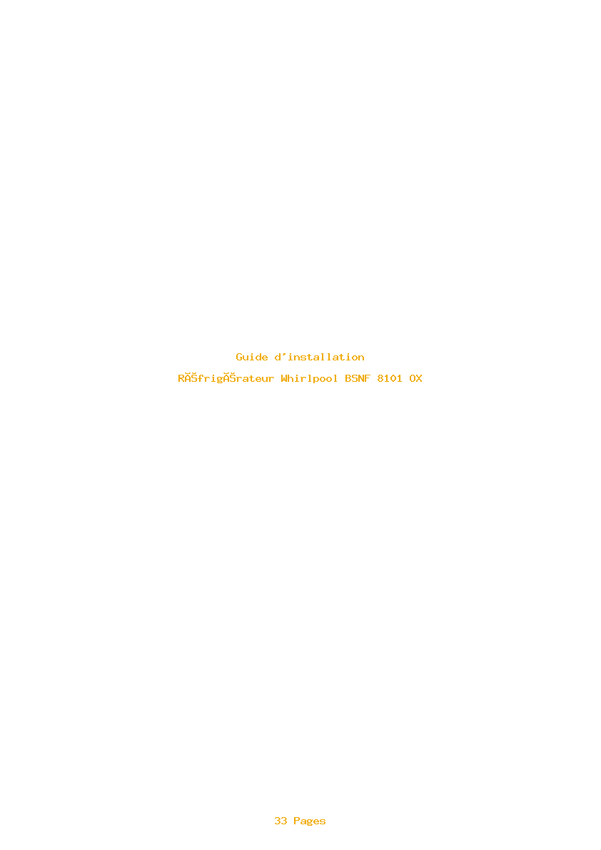 Page 1 de la notice Guide d'installation Whirlpool BSNF 8101 OX