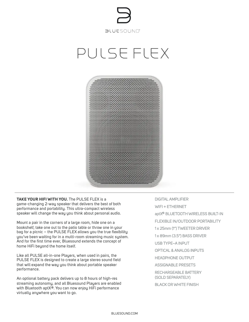 Page 1 de la notice Fiche technique Bluesound Pulse Flex