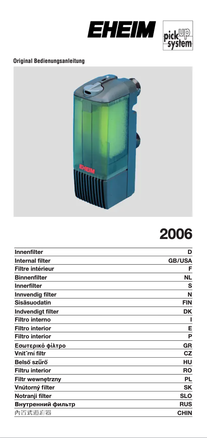 Page 1 de la notice Manuel utilisateur Eheim PickUp 2006