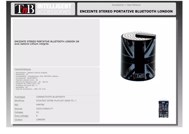 Page 1 de la notice Manuel utilisateur T'nB HPBTBK