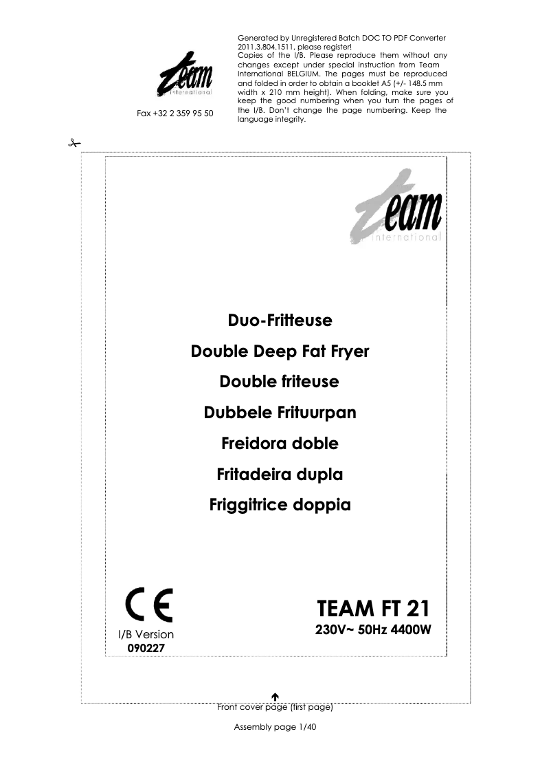 Page 1 de la notice Manuel utilisateur Team FT 21