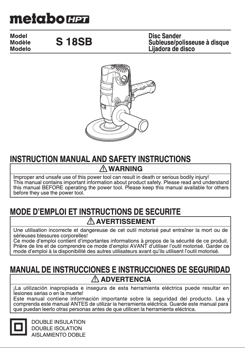 Page 1 of the manual User Manual HiKOKI S18SB