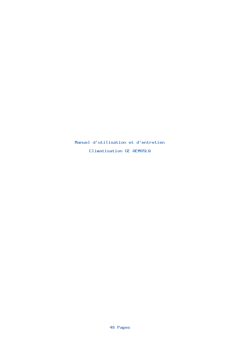 Page 1 de la notice Manuel d'utilisation et d'entretien GE AEM05LQ