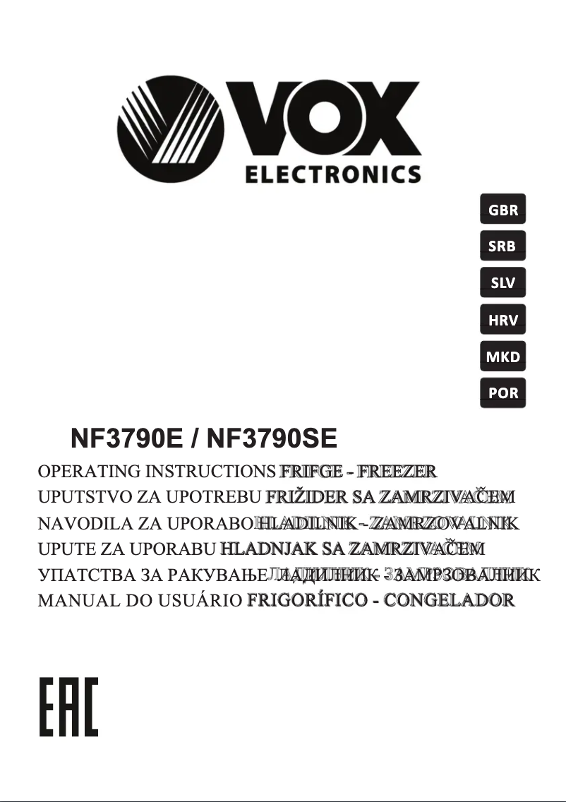 Page 1 de la notice Manuel utilisateur VOX NF 3790 E