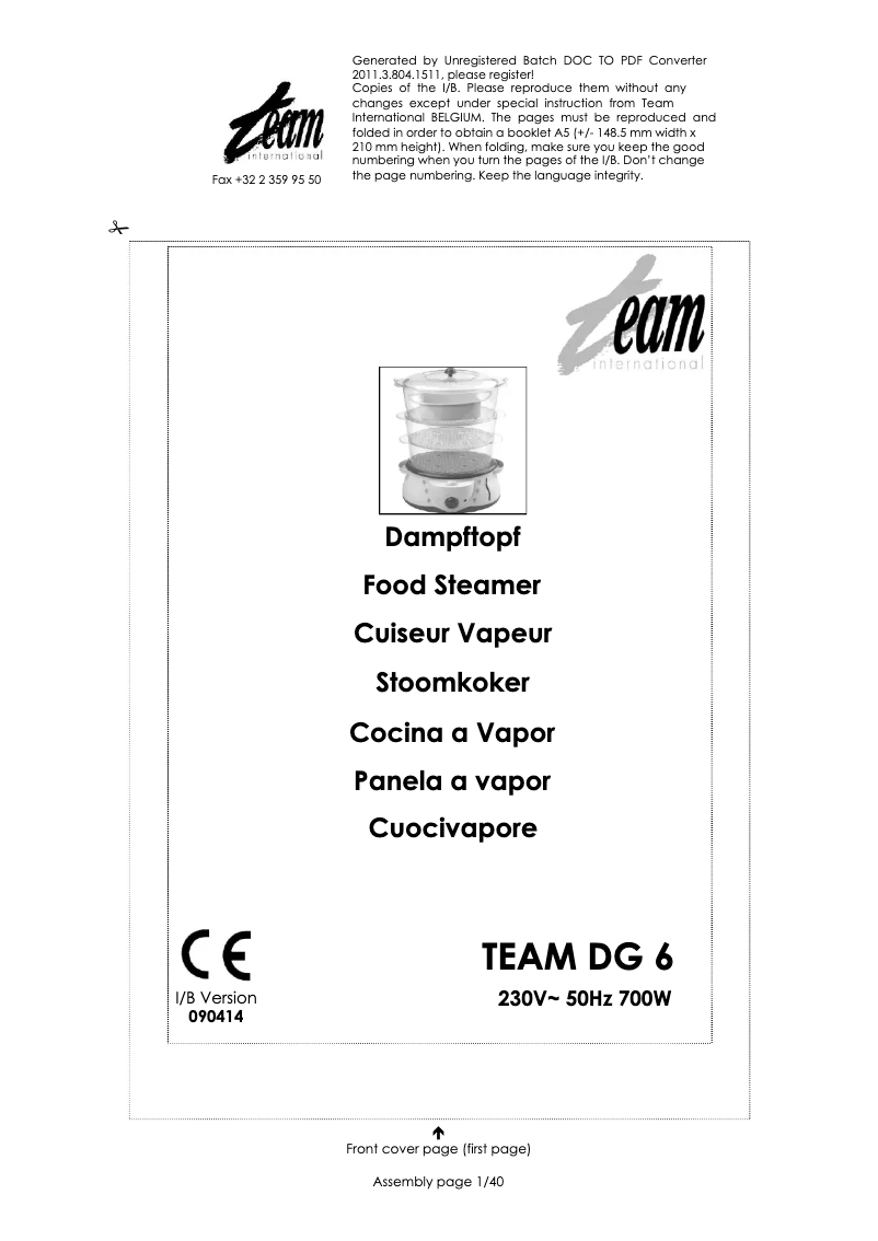 Page 1 de la notice Manuel utilisateur Team DG 6