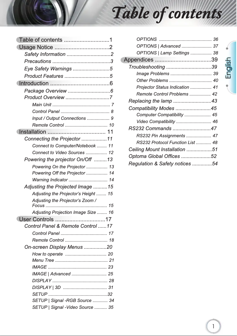 Page 1 de la notice Manuel utilisateur Optoma HD67N