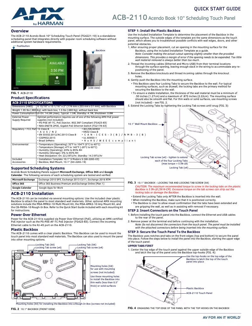 Page 1 de la notice Guide de démarrage rapide AMX Acendo Book ACB-2110