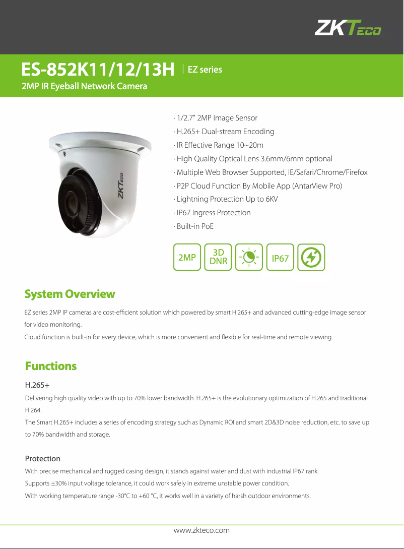 Page 1 de la notice Manuel utilisateur ZKTeco ES-852K11H
