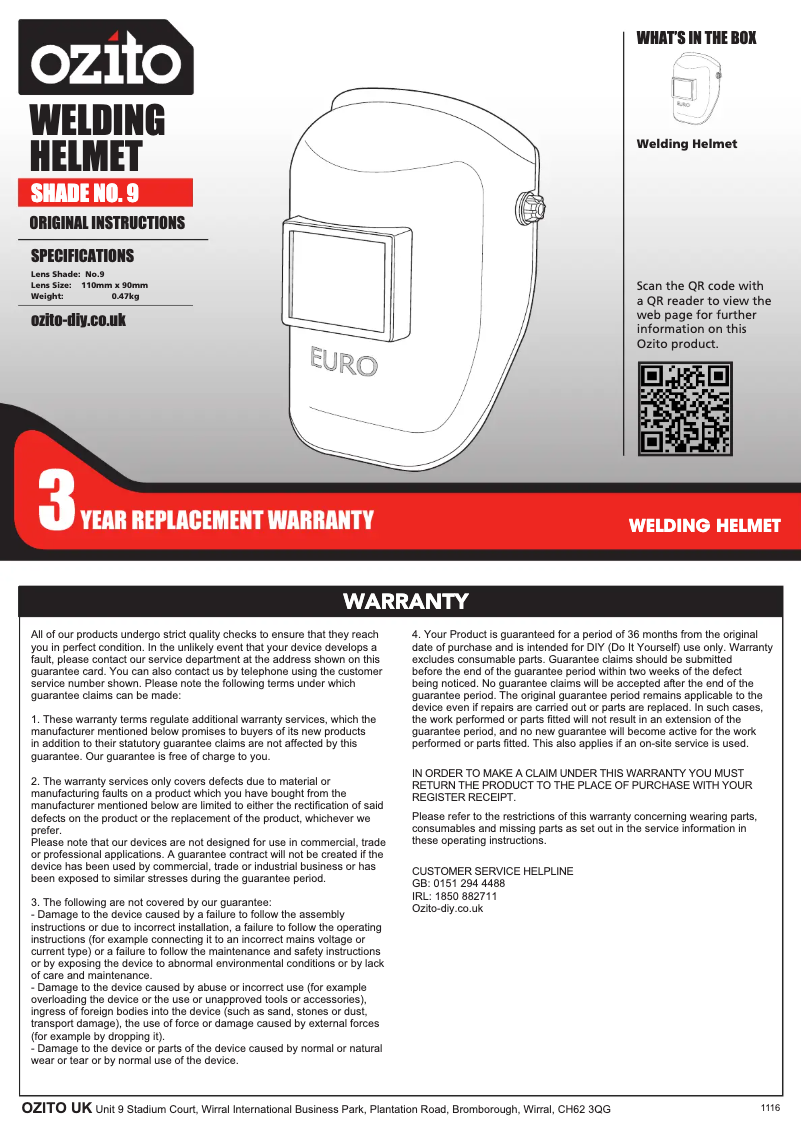 Page 1 de la notice Manuel utilisateur Ozito WHA-001U