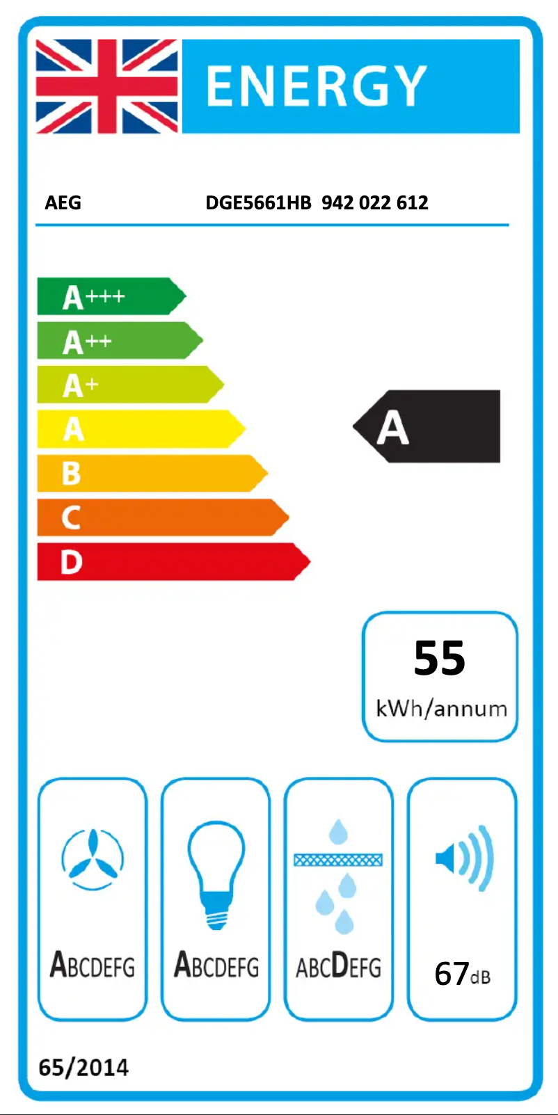 Page 1 de la notice Label énergétique AEG DGE5661HB