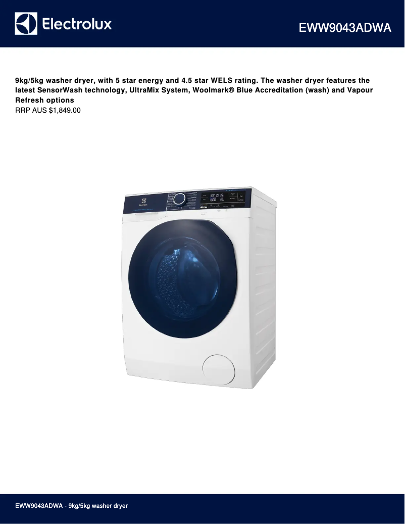 Página 1 del manual Ficha técnica Electrolux EWW9043ADWA