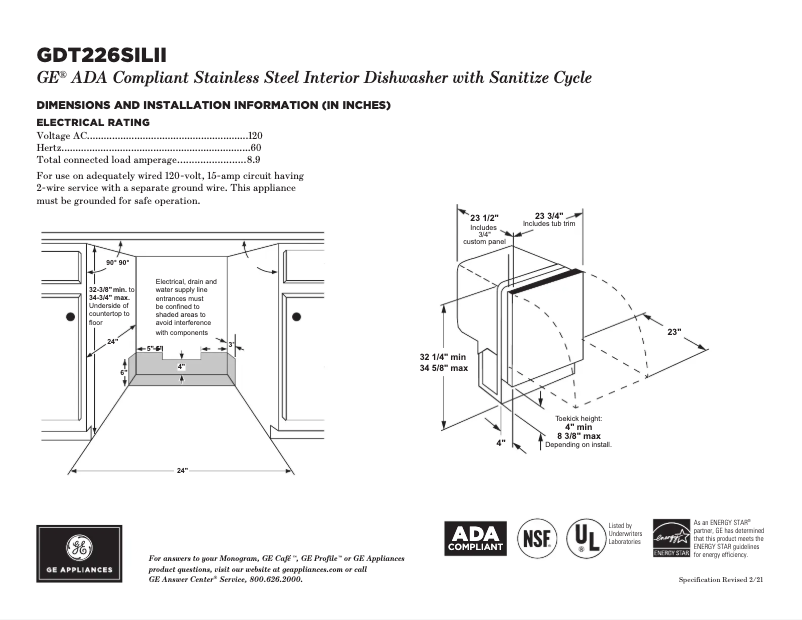Página 1 del manual Ficha técnica GE GDT226SILII