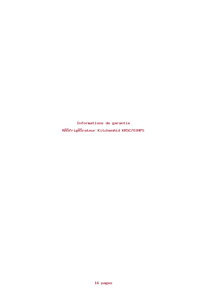 Page 1 de la notice Informations de garantie KitchenAid KRSC703HPS