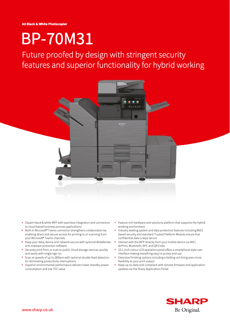 Page 1 of the manual Technical Sheet Sharp BP-70M31