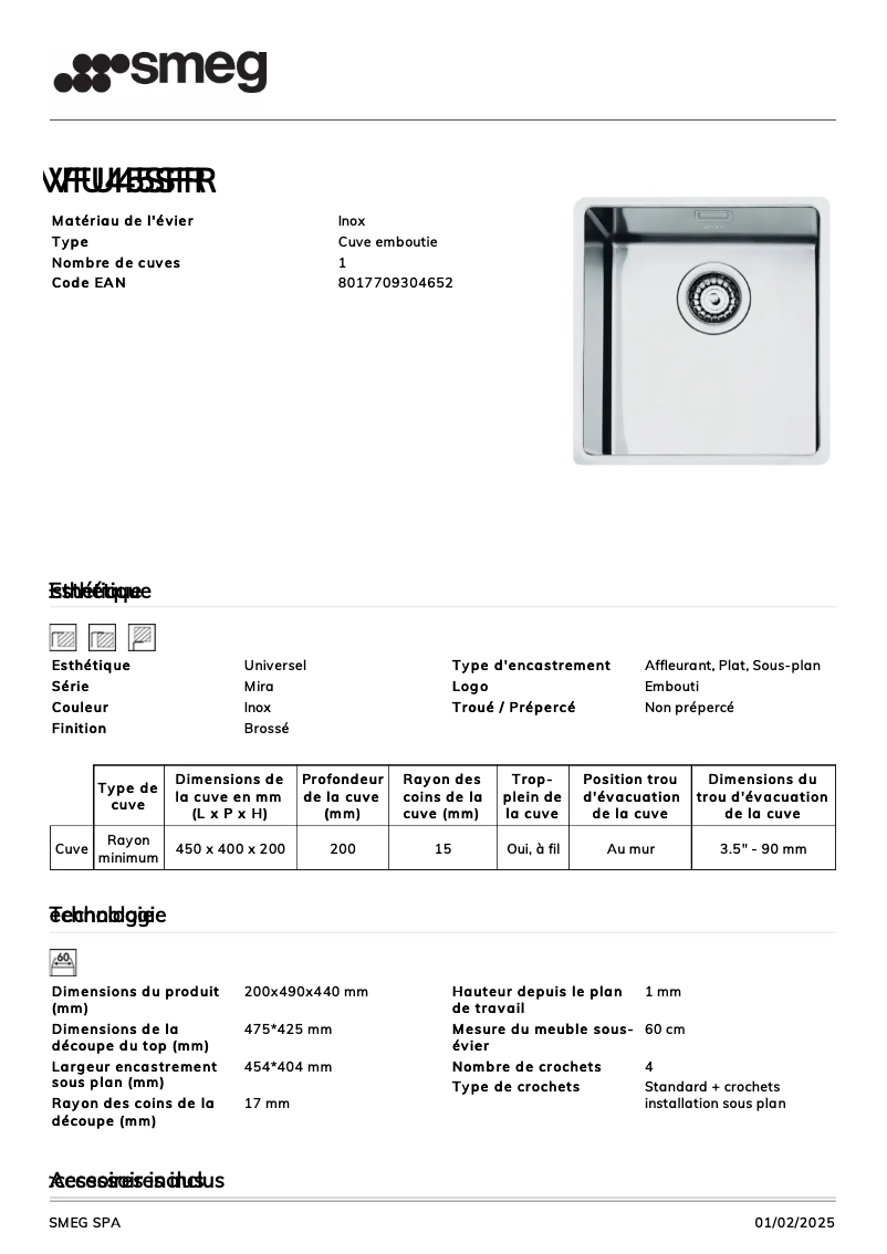 Page 1 de la notice Manuel utilisateur Smeg VFU45SFR