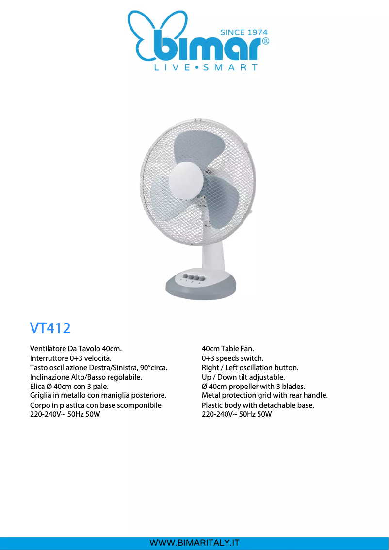 Page 1 de la notice Fiche technique Bimar VT412