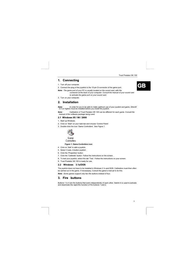 Page 1 de la notice Manuel utilisateur Trust Predator XK 100