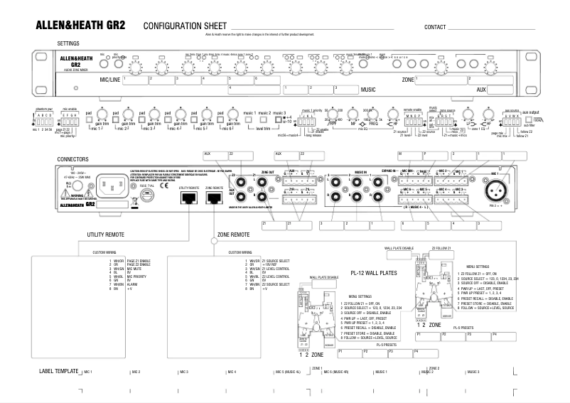 Page 1 de la notice Fiche technique Allen & Heath GR2