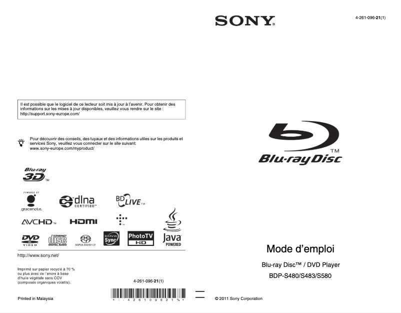Página 1 del manual Manual de usuario Sony BDP-S580