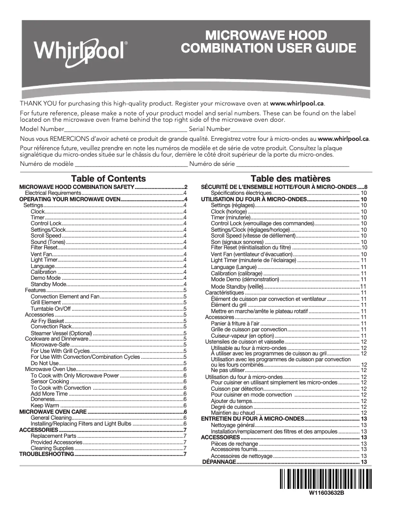 Página 1 del manual Información de garantía Whirlpool YWMH78519LZ