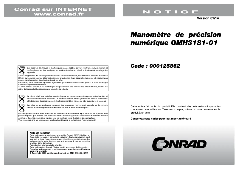 Page 1 de la notice Manuel utilisateur Greisinger GMH 3181-01