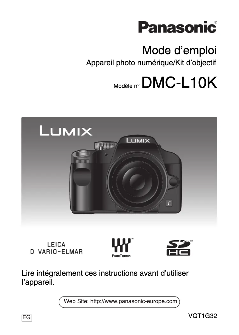 Page 1 de la notice Manuel utilisateur Panasonic Lumix DMC-L10