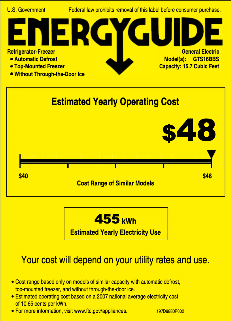 Page 1 of the manual Energy Label GE GTS16BBSLWW