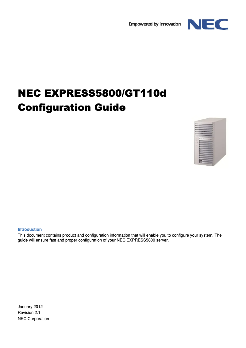 Page 1 de la notice Manuel utilisateur NEC Express5800 GT110d