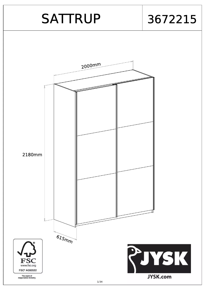 Page 1 de la notice Manuel utilisateur JYSK Sattrup (200x218x62)