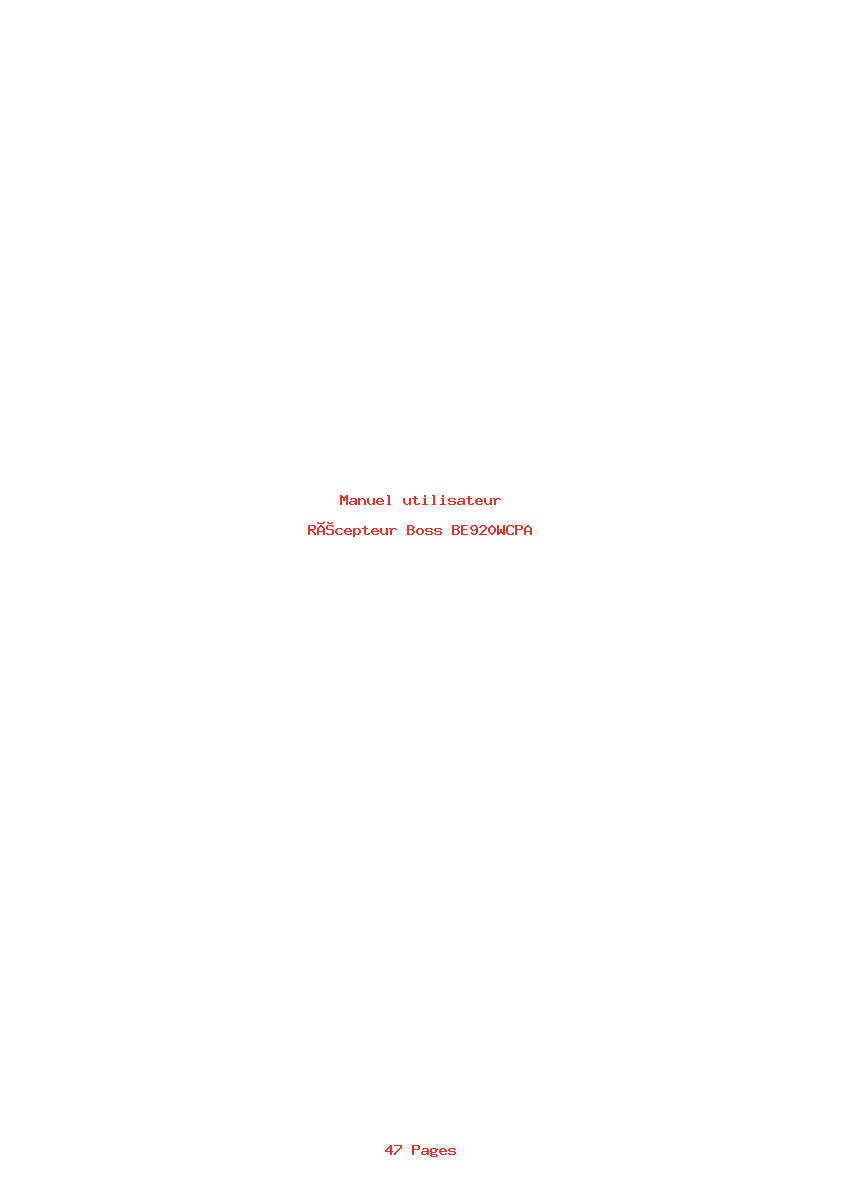 Page 1 de la notice Manuel utilisateur Boss BE920WCPA