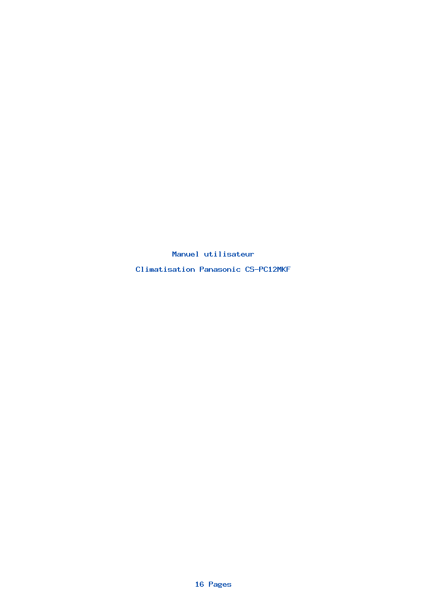Page 1 de la notice Manuel utilisateur Panasonic CS-PC12MKF