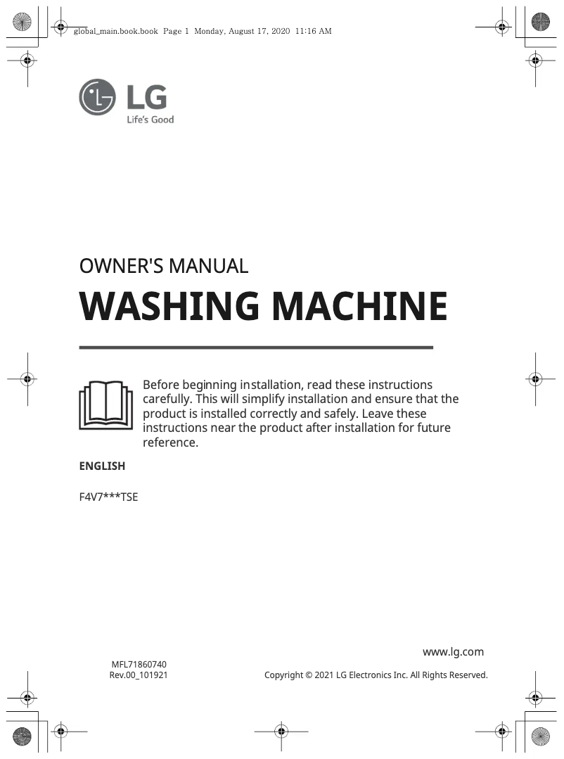 Page 1 de la notice Manuel utilisateur LG F4V710WTSE