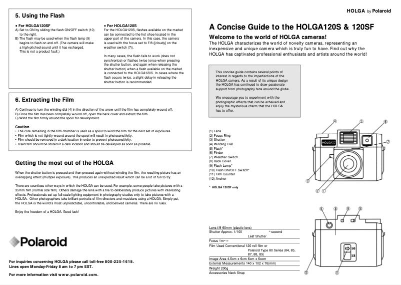 Page 1 de la notice Manuel utilisateur Polaroid Holga 120 SF