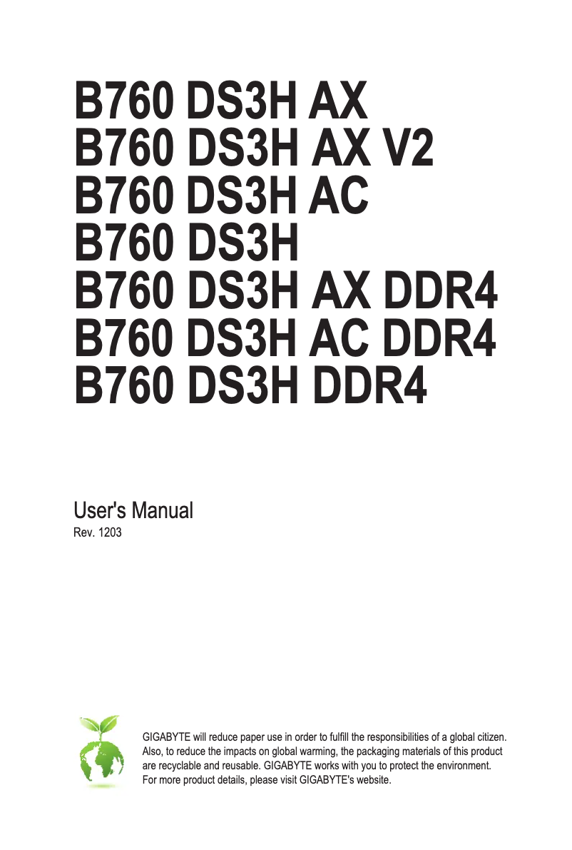 Page 1 de la notice Manuel utilisateur Gigabyte B760 DS3H AX V2