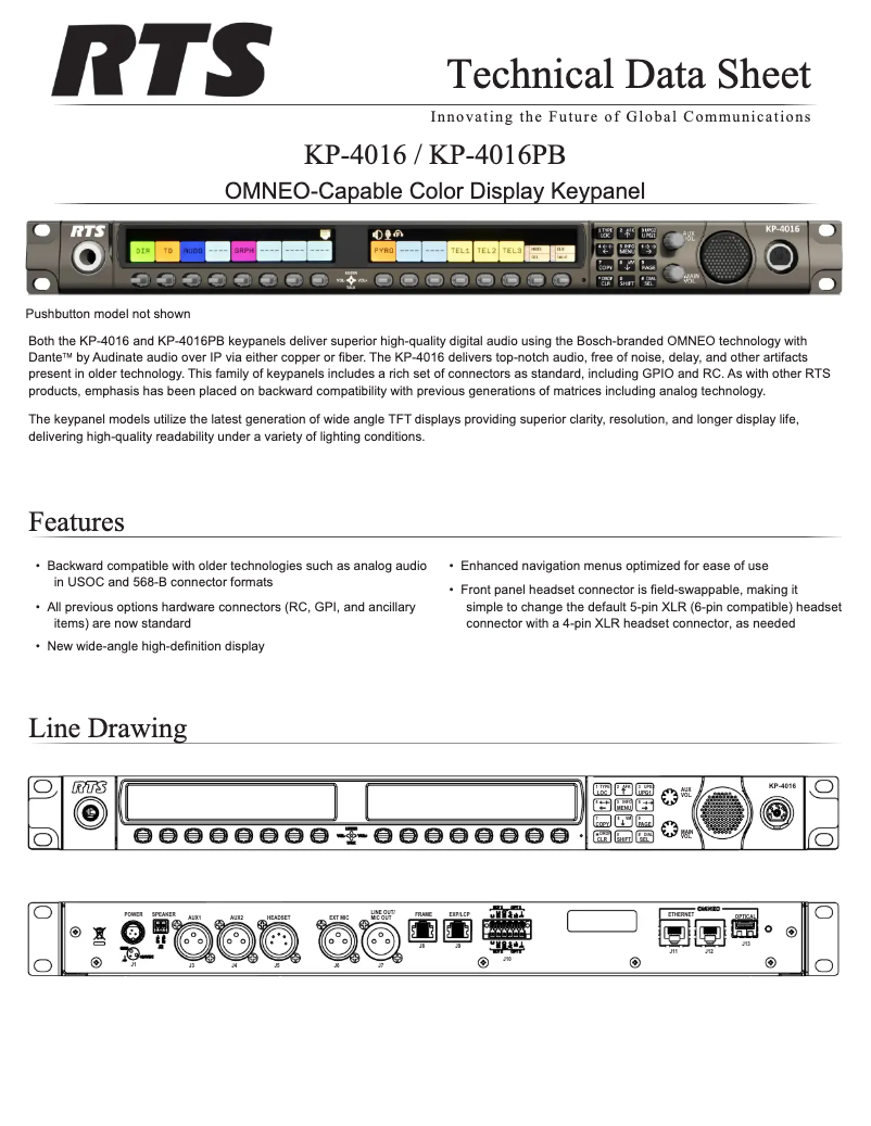 Page 1 de la notice Fiche technique RTS KP-4016