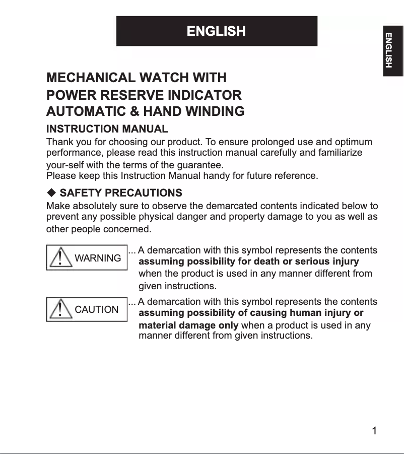 Page 1 de la notice Manuel utilisateur Orient Star Classic RE-AU0002S