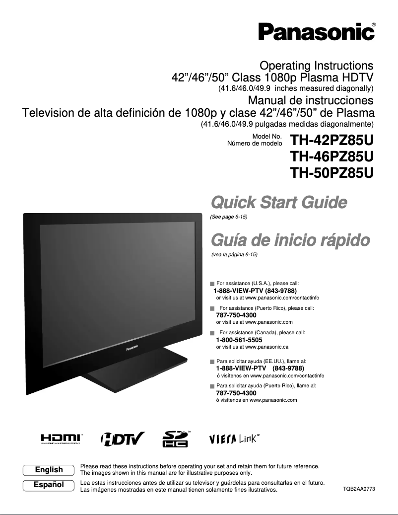 Page 1 of the manual User Manual Panasonic Viera TH-46PZ85U