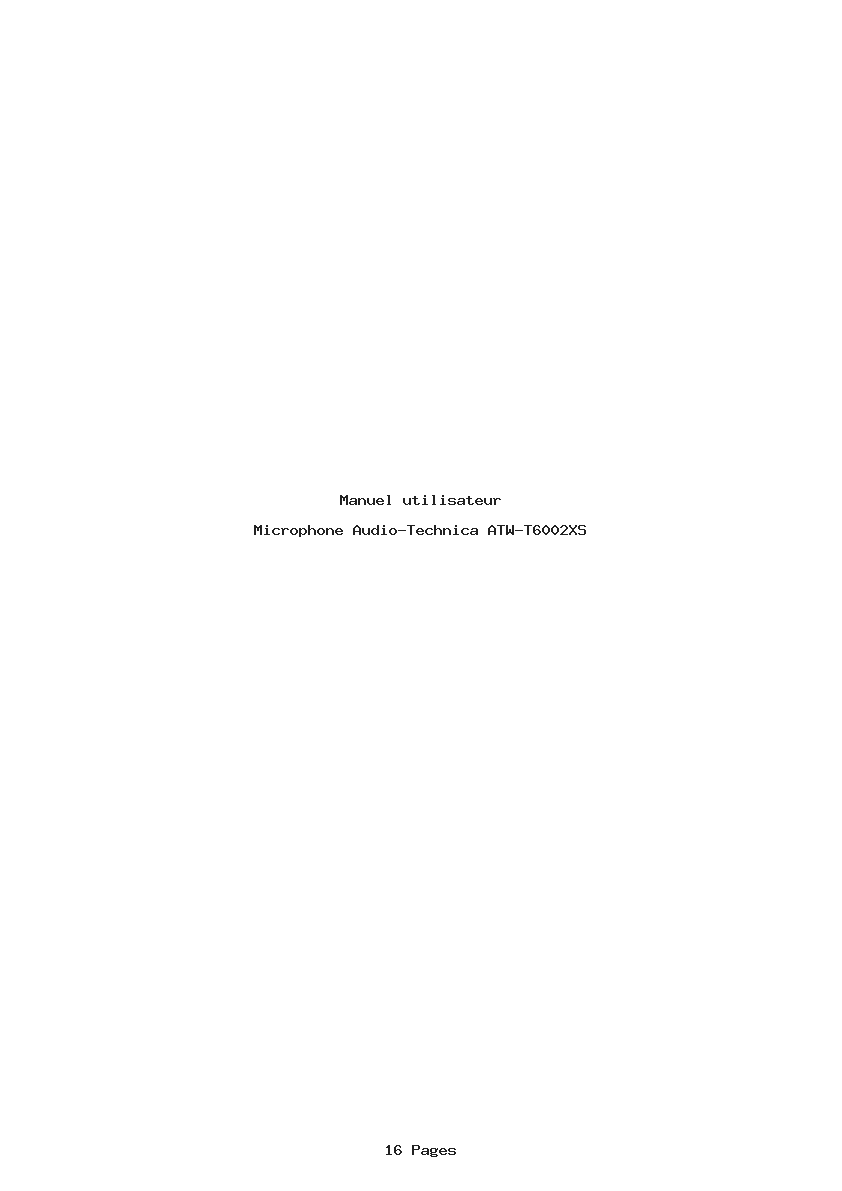 Page 1 de la notice Manuel utilisateur Audio-Technica ATW-T6002XS