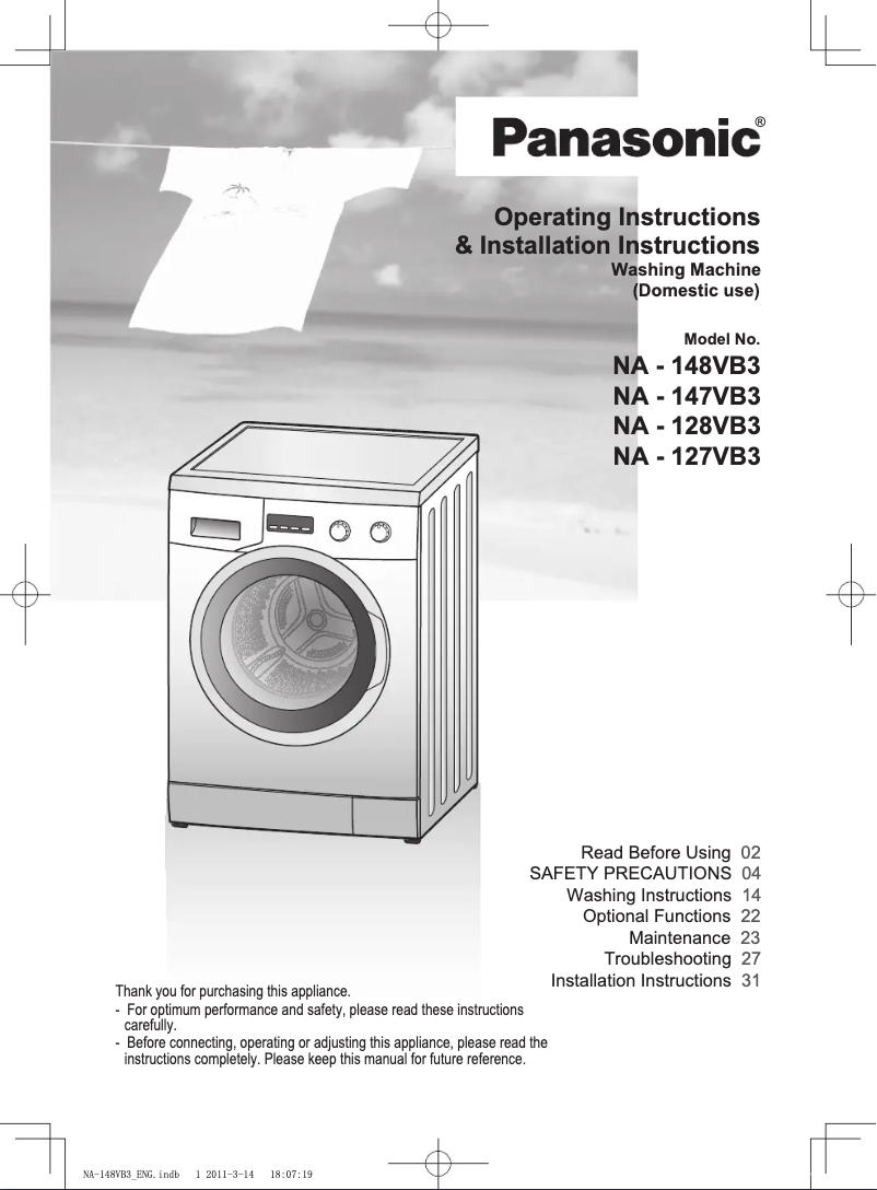 Page 1 de la notice Manuel utilisateur Panasonic NA-127VB3