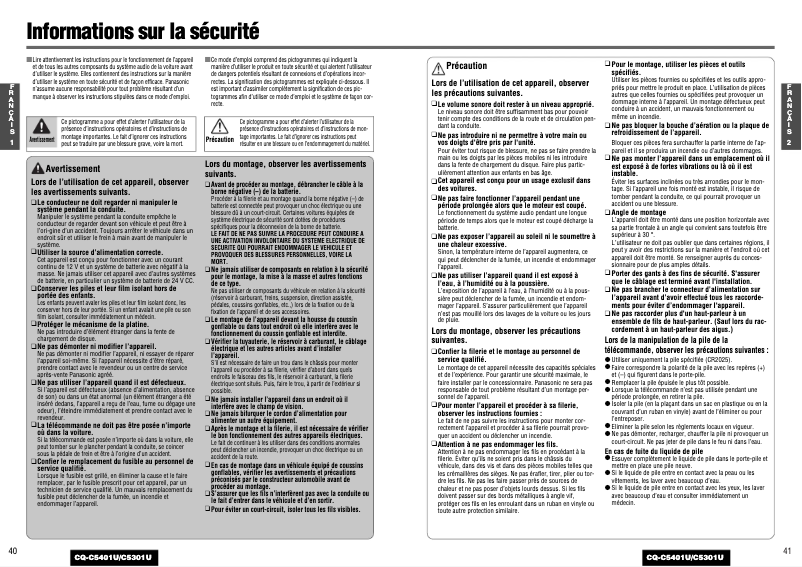 Page 1 de la notice Manuel utilisateur Panasonic CQ-C5301U