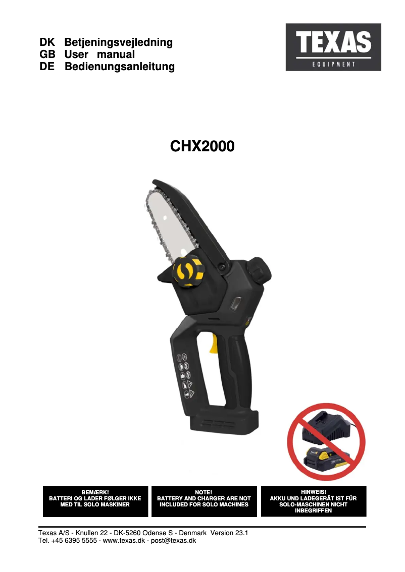 Page 1 de la notice Manuel utilisateur Texas CHX2000