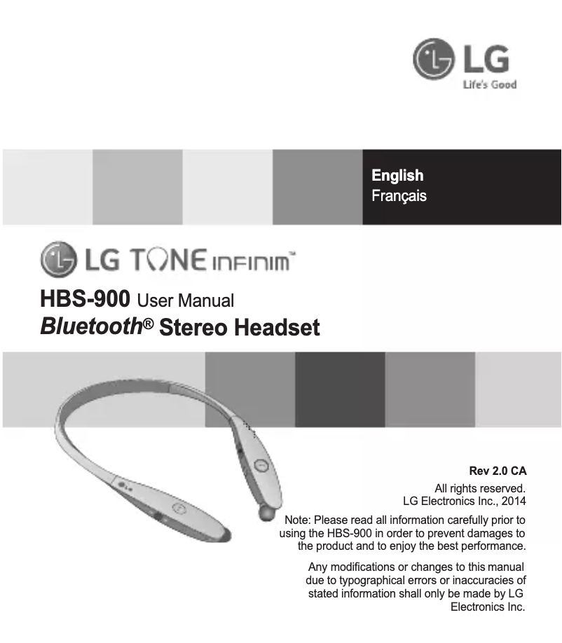 Page 1 de la notice Manuel utilisateur LG Tone Infinim HBS-900
