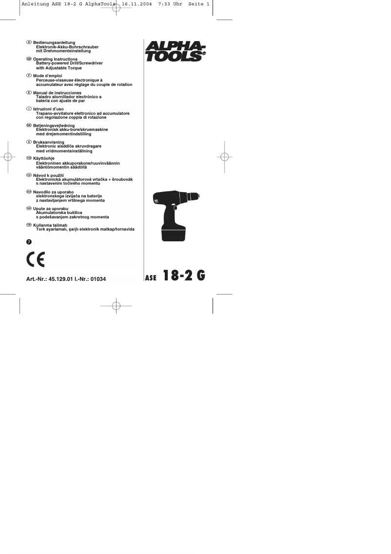 Page 1 de la notice Manuel utilisateur Alpha Tools ASE 18/2 G