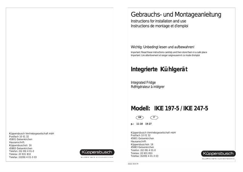 Page 1 de la notice Manuel utilisateur Küppersbusch IKE 197-5