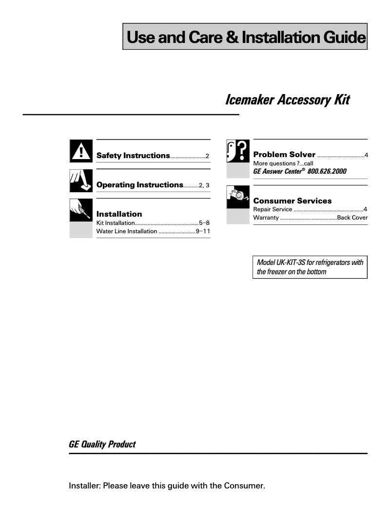 Page 1 of the manual Use and Maintenance Manual GE UKKIT3S