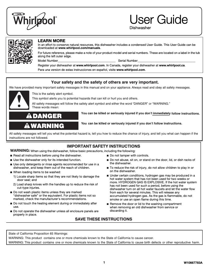 Page 1 de la notice Manuel utilisateur Whirlpool WDF110PABB