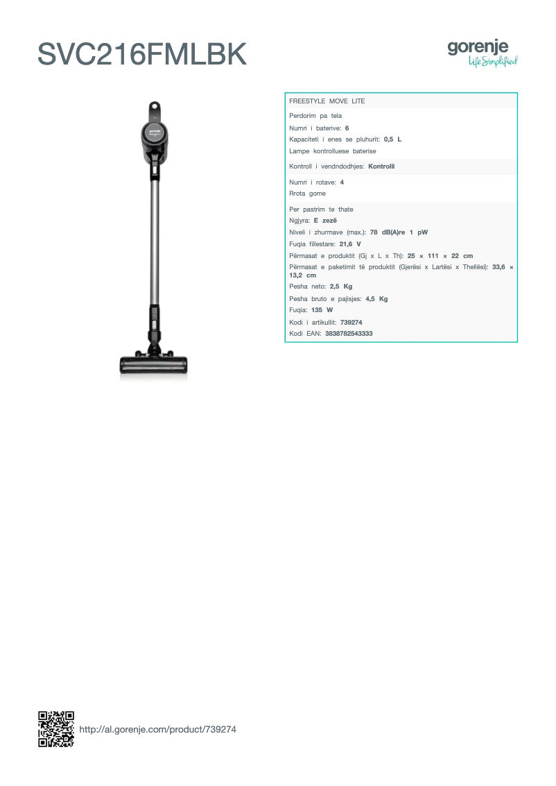 Page 1 de la notice Manuel utilisateur Gorenje SVC216FMLBK