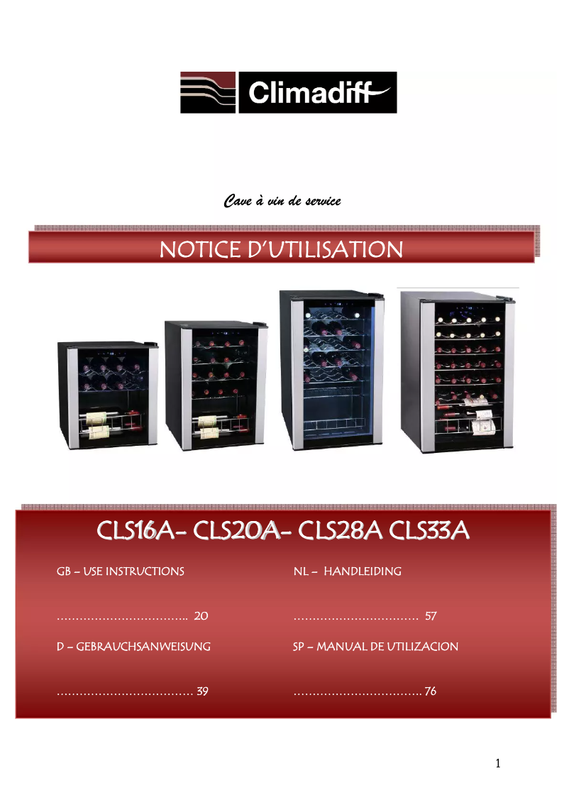 Page 1 de la notice Manuel utilisateur Climadiff CLS20A